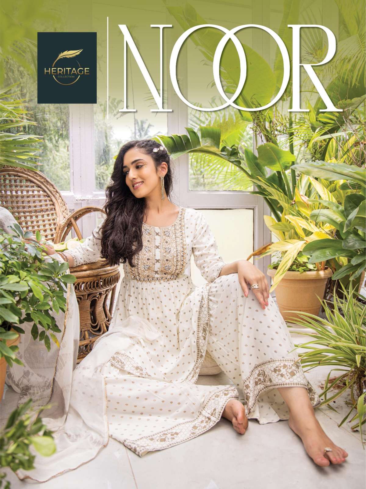 NOOR RAYON SLUB PRINTED SEQUENCE EMBROIDERY WORK SHARARA AND DYED CHIFFON DUPATTA BY HARITAGE BRAND POSTER